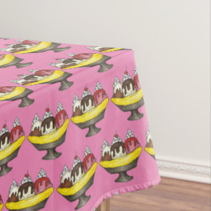 バナナスプリットアイスクリームショップサンデグルメプリント テーブルクロス