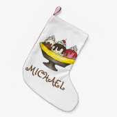 バナナスプリットアイスクリームソーシャルサンデデザート スモールクリスマスストッキング (正面 (吊り時))