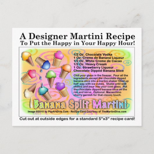 バナナスプリットアイスクリームマティーニのレシピカード ポストカード (正面)