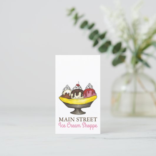 バナナスプリットサンデアイスクリームショップフード 名刺 (スタンド正面)
