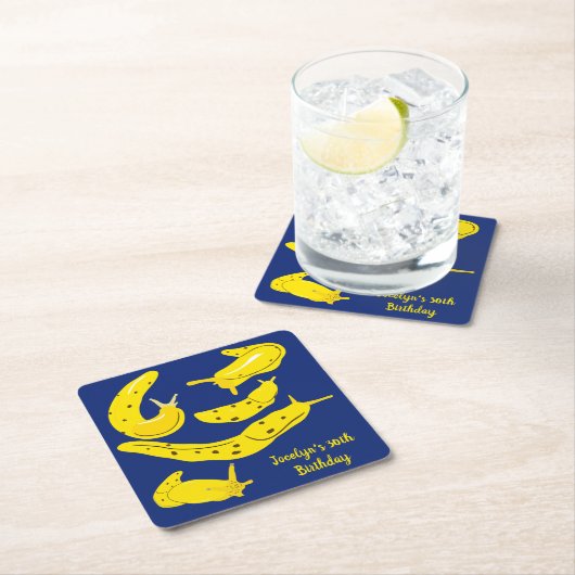 バナナスラグズイエローアンドブルーカスタムパーティー スクエアペーパーコースター (インサイチュ)