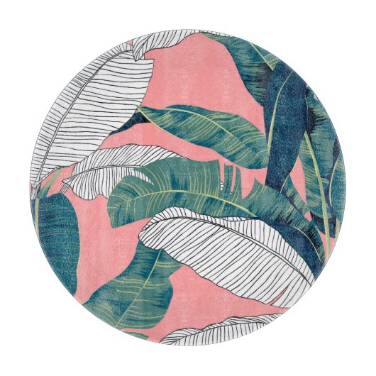 バナナツリー植物学:明るい赤シームレス カッティングボード (正面)