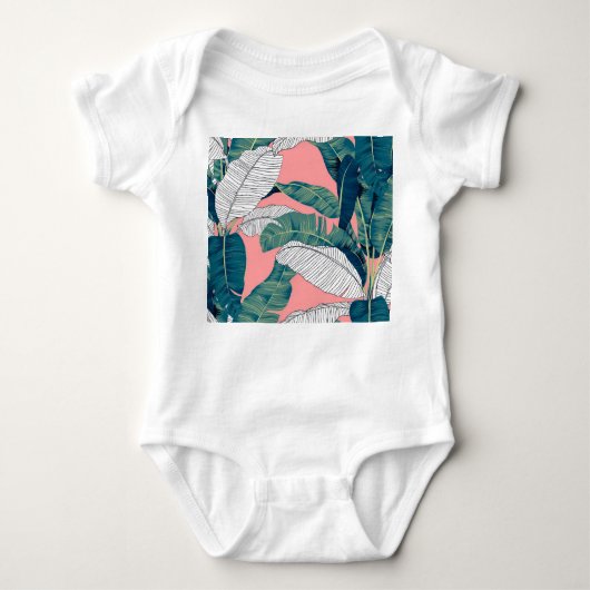 バナナツリー植物学：明るい赤シームレス ベビーボディスーツ (正面)