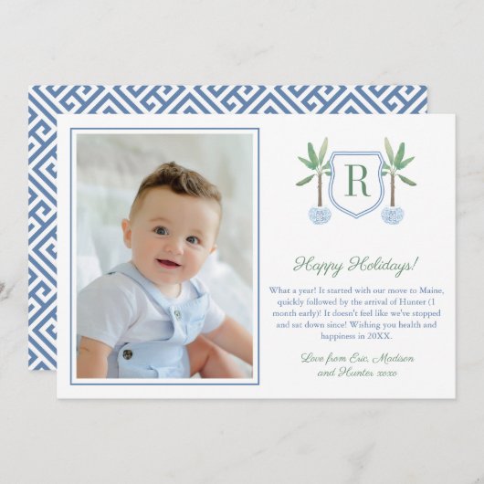 バナナツ名門私立校風のリーモノグラムメリークリスマスフォト シーズンカード (正面/裏面)