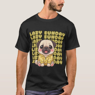 バナナパジャマののんびり日曜日のパグ - かわいい眠そうな犬 Tシャツ