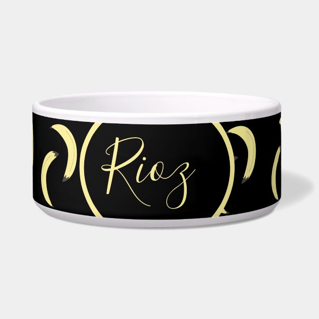 バナナパターンブラック名 ボウル (正面)