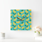 バナナパターン壁時計 スクエア壁時計 (ホーム)