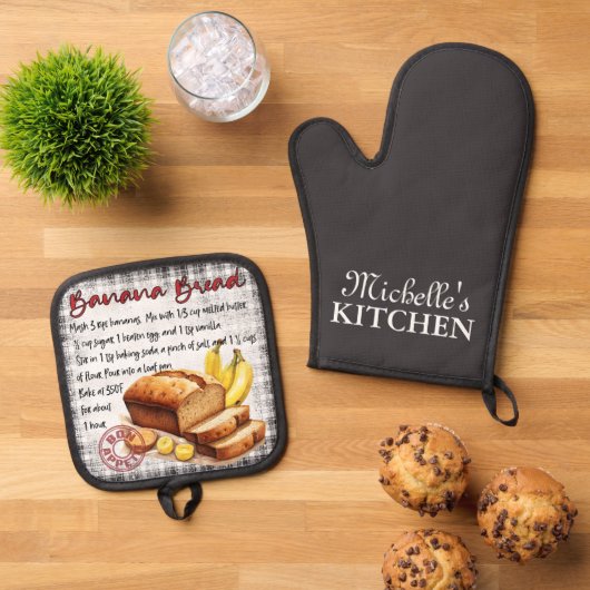 バナナパンパーソナライズされたベーキングレシピ 鍋つかみ&鍋敷きセット (トップダウン)