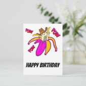 バナナピストルと保安官スターを持つカウボーイキャット ポストカード (スタンド正面)