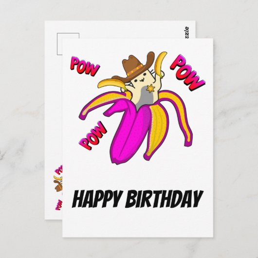 バナナピストルと保安官スターを持つカウボーイキャット ポストカード (正面/裏面)