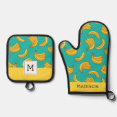 バナナフルーツおもしろい模様 鍋つかみ&鍋敷きセット (正面)