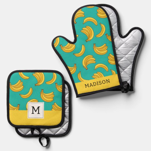 バナナフルーツおもしろい模様 鍋つかみ&鍋敷きセット (正面/裏面)