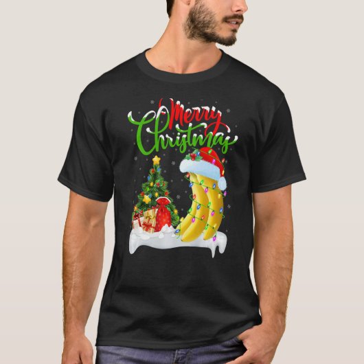 バナナフルーツクリスマスデコレーションサンタバナナキリスト Tシャツ (正面)
