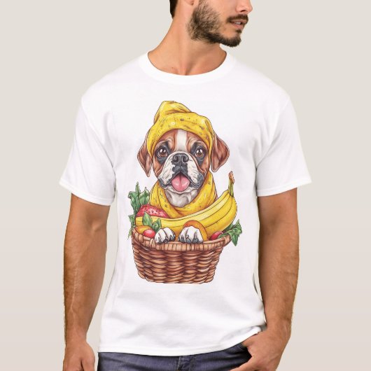 バナナボクサー 面白い果物の犬 Tシャツ (正面)