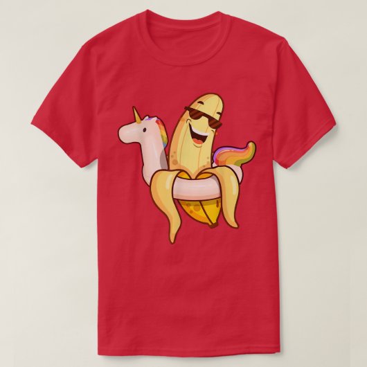 バナナユニコーンフロートサマートロピカルフルーツハワイ Tシャツ (デザイン正面)