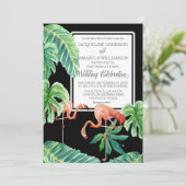 バナナリーフウォーターカラーピンクフラミンゴビーチアート 招待状 (スタンド正面)