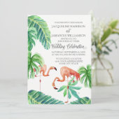 バナナリーフウォーターカラーピンクフラミンゴビーチアート 招待状 (スタンド正面)