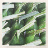 バナナリーフ包まれたパケット ガラスコースター (正面)