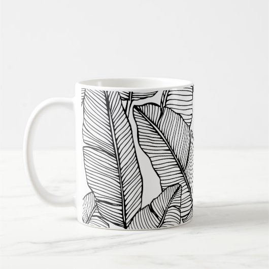 バナナリーフ白黒イラストレーション コーヒーマグカップ (左)
