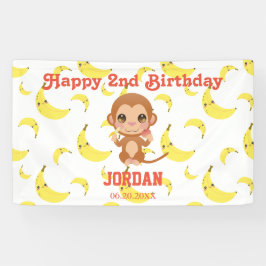 バナナ柄ベビーモンキーの誕生日パーティー 横断幕
