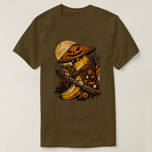 バナナ浪人ハロウィンナイト - スパイキーな戦士レトロ Tシャツ (デザイン正面)