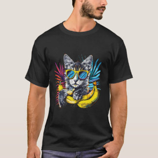 バナナ猫カラフルサングラスアートバナナフルーツ Tシャツ