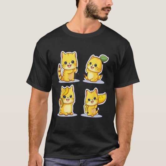 バナナ猫、幸せなバナナ猫、可愛い猫、面白い猫、 Tシャツ (正面)