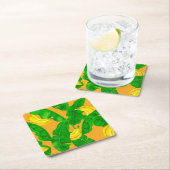 バナナ葉と水彩デザイン スクエアペーパーコースター (インサイチュ)