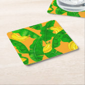 バナナ葉と水彩デザイン スクエアペーパーコースター (アングル)