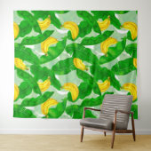 バナナ葉と水彩デザイン タペストリー (インサイチュ(横))