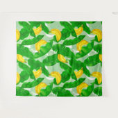 バナナ葉と水彩デザイン タペストリー (正面(横))