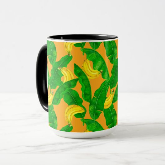 バナナ葉と水彩デザイン マグカップ (正面左)