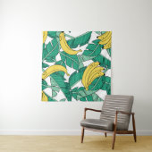 バナナ葉のヴィンテージ:白いパターン。 タペストリー (インサイチュ(横))