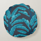 バナナ葉:ヴィンテージ熱帯パターン。 ラウンドクッション (裏面)