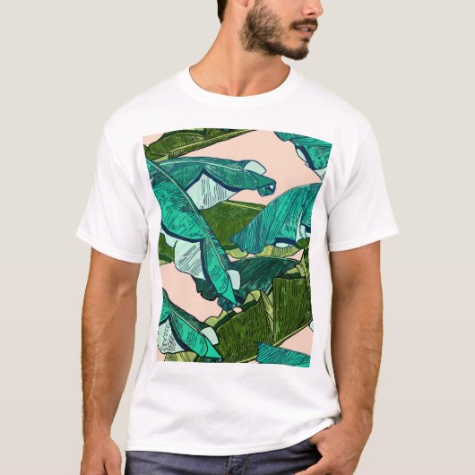 バナナ葉:熱帯シームレスパターン。 Tシャツ (正面)