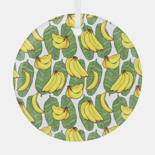 バナナ葉：熱帯果実パターン ガラスオーナメント (正面)