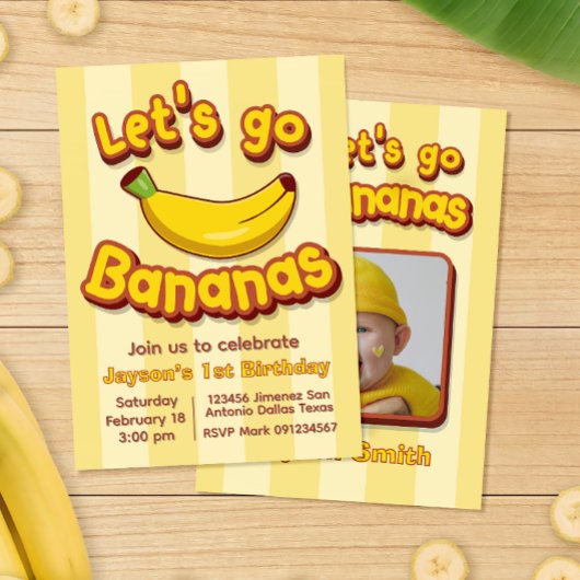 バナナ誕生日お祝い招待状 Let's Go Banana 招待状