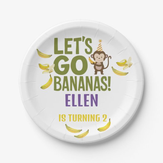 バナナ誕生日パーティー編集可能バナナ ペーパープレート (正面)