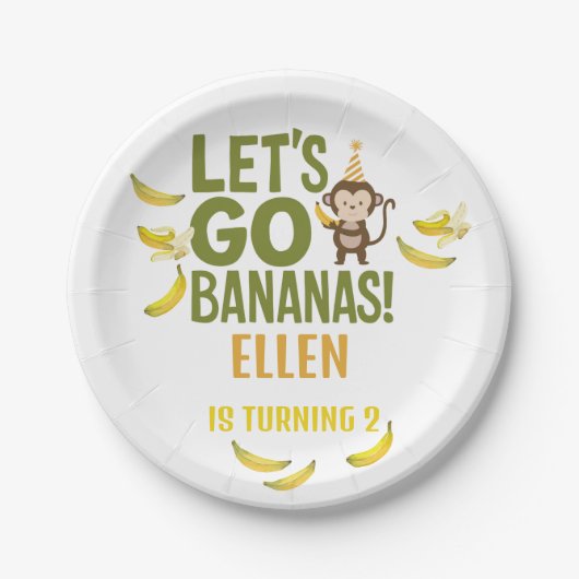 バナナ誕生日パーティー編集可能バナナ ペーパープレート (正面)