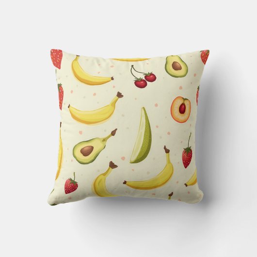バナナ，イチゴ，さくらんぼ，桃，アボカド模様 クッション (裏面)