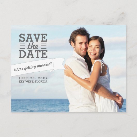 バナモダンー日付の写真の結婚ポストカードを保存 案内ポストカード (正面)
