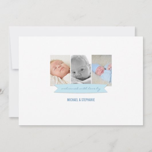 バナモダンー男の赤ちゃん写真の誕生発表 案内状 (裏面)