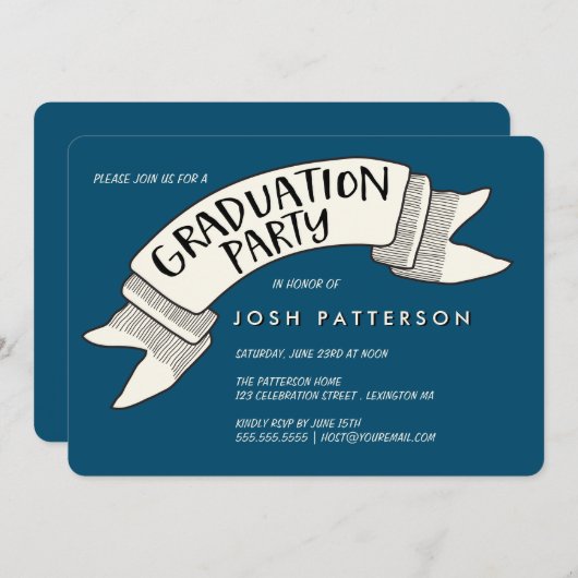バナーお祝い卒業パーティー招待状 招待状 (正面/裏面)