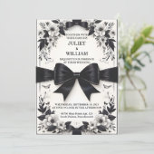 バナーがサテンシックなリボンカッティング結婚の 招待状 (スタンド正面)