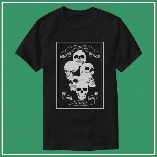 バナーとテキスト付きドクロ メンズ ブラック Tシャツ