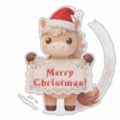 バナーを掲げる陽気なクリスマスの馬 シール (正面)