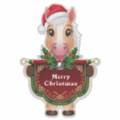 バナーを掲げる陽気なクリスマスの馬 シール (正面)