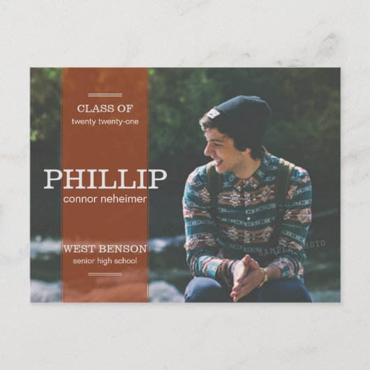 バナーオレンジ色の写真の卒業発表 案内ポストカード (正面)