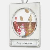バナーオーナメント雪だるまサンタ シルバープレートバナーオーナメント (左)