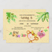バナーガールモンキーターニング5バースデーパーティー 招待状 (正面/裏面)